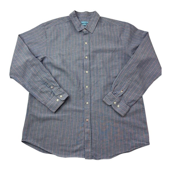 J. McLaughlin Shirt Mens XL XLARGE Blue‎ Striped Linen Cotton Blend Button Down - Picture 10 of 16